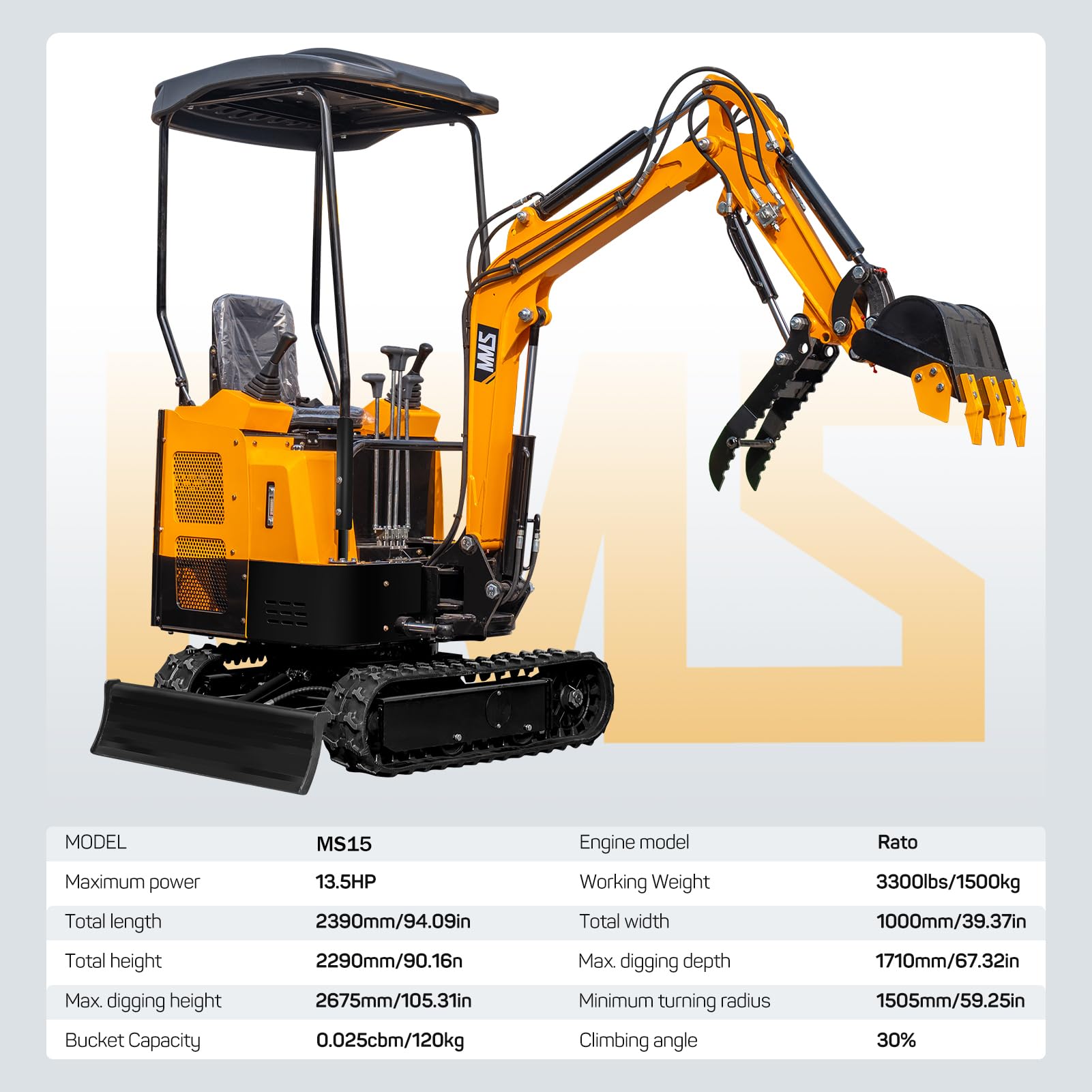 Amazon.com : MMS15 1.5 Ton Mini Excavator 13.5 HP Rato Gas Engine